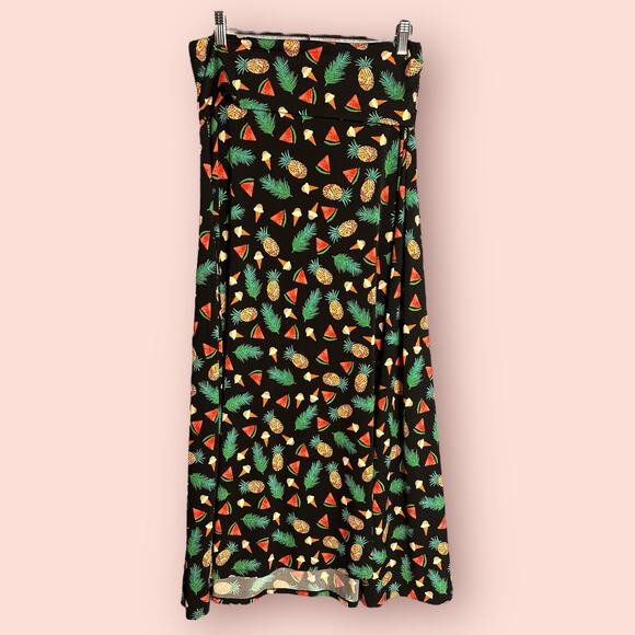 Lularoe Maxi Skirt Ice Cream Pineapple Watermelon Fold Over Summer Funky Small - Picture 1 of 5